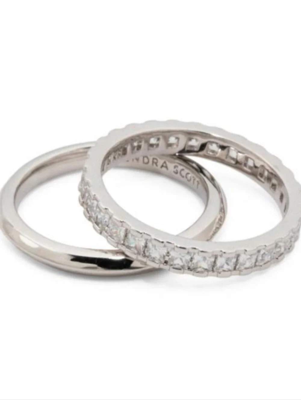 Kendra Scott Ella Silver Ring Set White Crystal 7 New